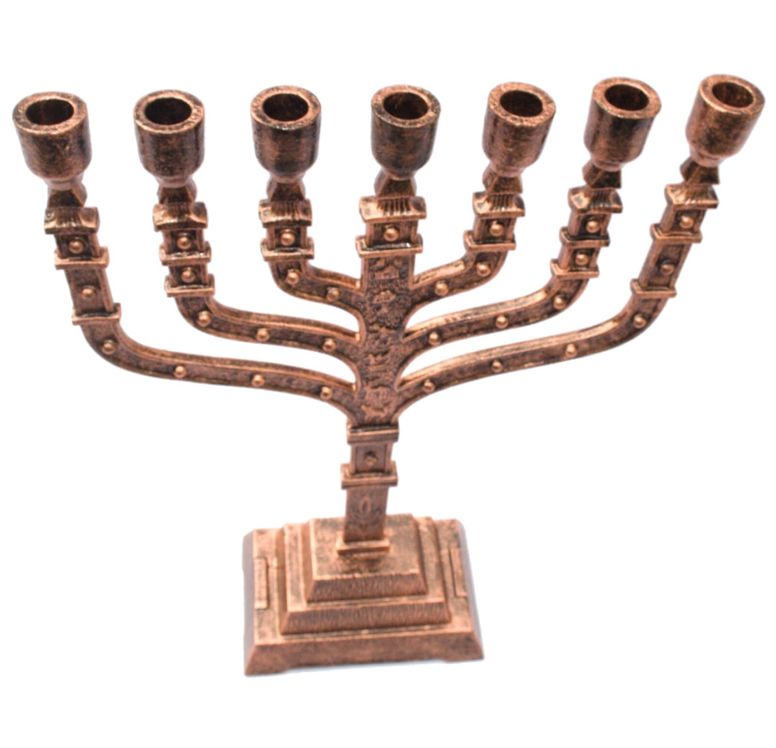 Classic Religious Copper Antique 7 Branch Temple 12 Tribes Of Israel Candle Holder Menorah - Image 2