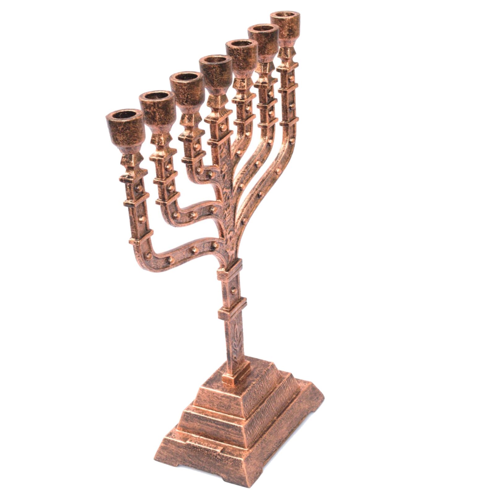 Classic Religious Copper Antique 7 Branch Temple 12 Tribes Of Israel Candle Holder Menorah - Image 7