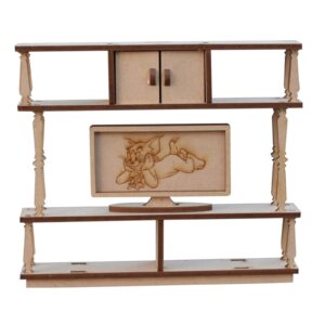 Wooden Dolls House Miniature Furniture TV shelf Dollhouse Miniature Laser Cut Wood Mini Doll House Tv Shelf Rack