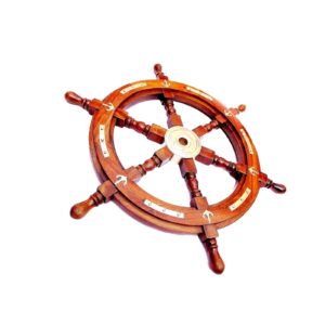 Wholesale Rate Home Decor Available 18 Inch Wooden Ship Wheel With Brass Anchor and Handle Boat and Ship Steering Wall H