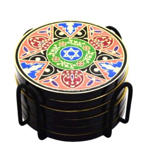 Eco Friendly Deep Etched Brass Hand Color Filled Wood Base Folk Art Royal Coaster For Kitchen Drinkware Cups Tea And Cof