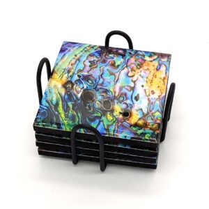 Superb Design Wooden Set Of 4 Coasters With Metal Stand For Drink Coffee And Tea For Dining Table Home Restaurant And Ho