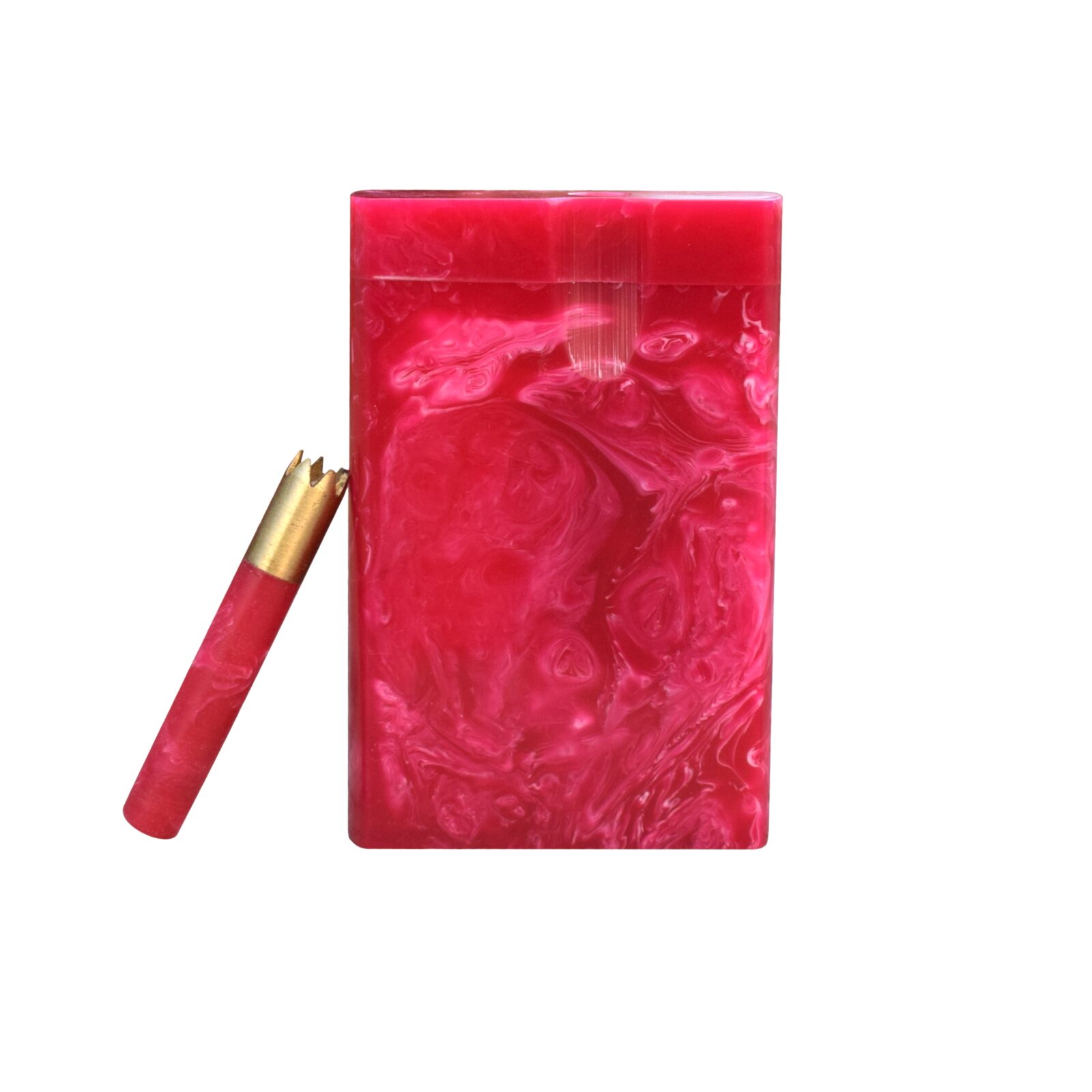 Hand-Crafted Dark Pink 3 Inch Small One Hitter Resin Dugout Set Cigarette Holder Smoking Accessories With Matching Brass