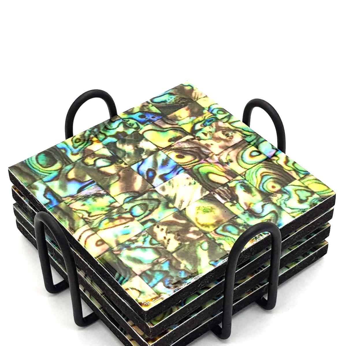 New Large Size Set Of 4 Coasters With Metal Stand For Dining Table Home Restaurant And Hotel For - Image 5