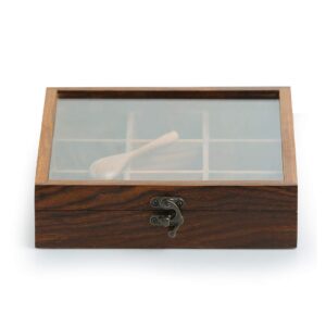 Spice box wood 9 Comparment Glass lid