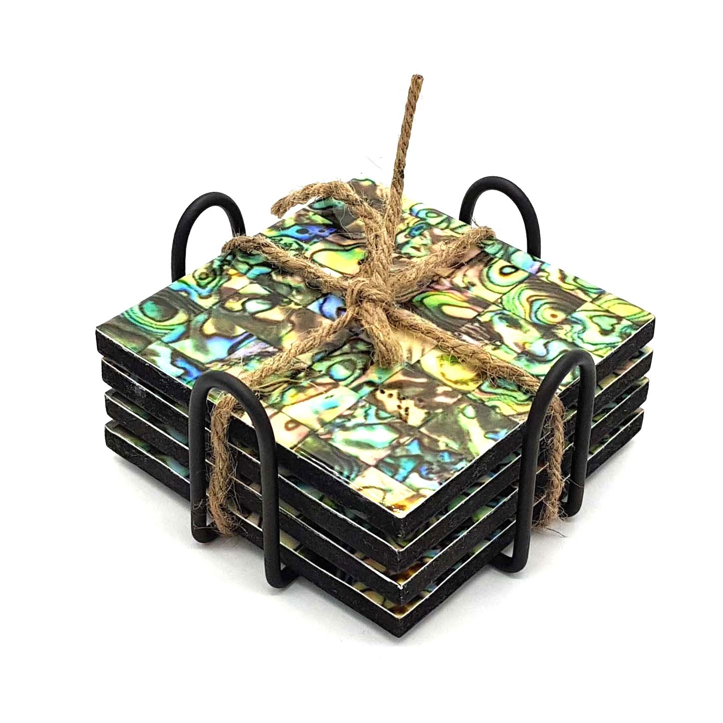 New Large Size Set Of 4 Coasters With Metal Stand For Dining Table Home Restaurant And Hotel For
