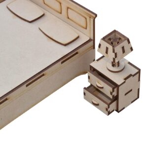 Handcraft Doll Furniture Double Bed Laser Cut Wood Dollhouse Miniature Furniture Wooden Miniature Double Bed