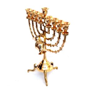 Best Quality  Antique Large 15 Inch Brass 9 Branch Temple Menorah Judaica 12 Tribes Candle Stick Holder Jewish Oil Hanuk