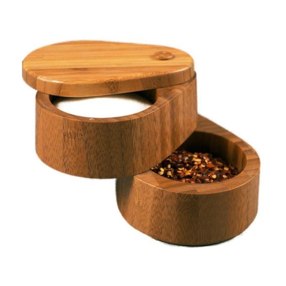 Acacia Wood Salt or Spice Box Spice Jars Containers Seasoning Storage Box with Magnetic Swivel Lid