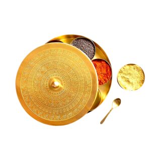Iron Indian Spice Box masala Dabba Metal Spice Boxes with 7 container & Spoon Masala Box with Individual containers