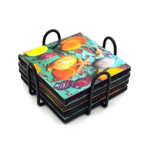 New Arrival Wooden 4 Pieces Coaster Set With Metal Holder For Drink Coffee And Tea For Dining Table Home Restaurant And