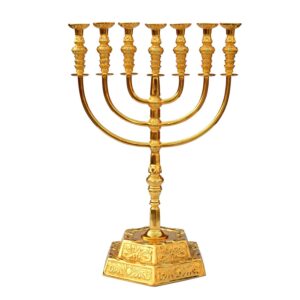 Handmade Religious Gold Plating 7 Branch Old Temple Menorah Candle Holder Candle Stick For Home Decor Wedding