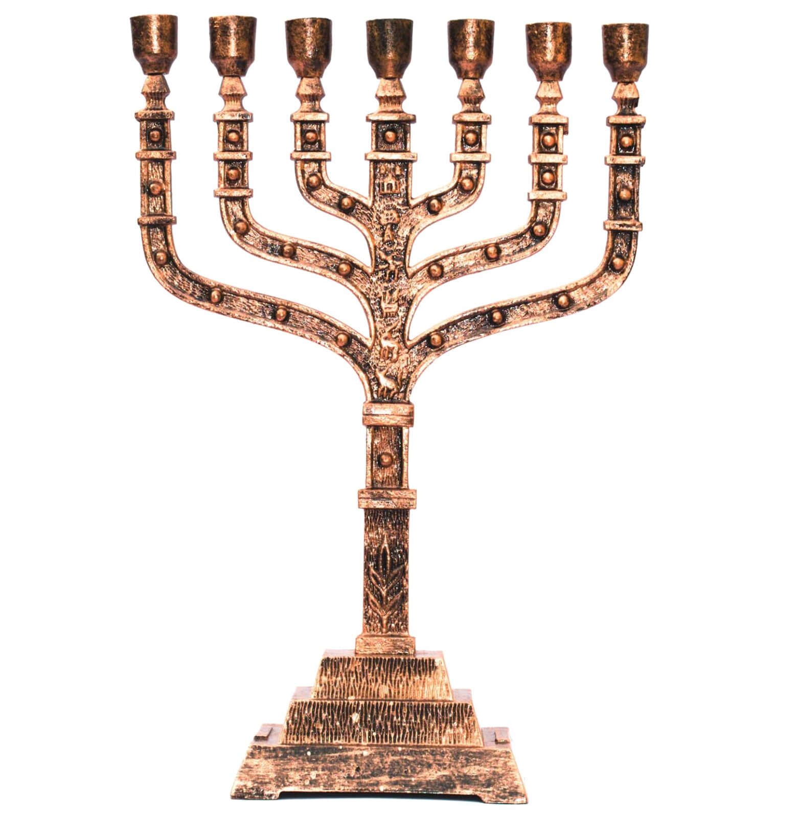 Classic Religious Copper Antique 7 Branch Temple 12 Tribes Of Israel Candle Holder Menorah - Image 3