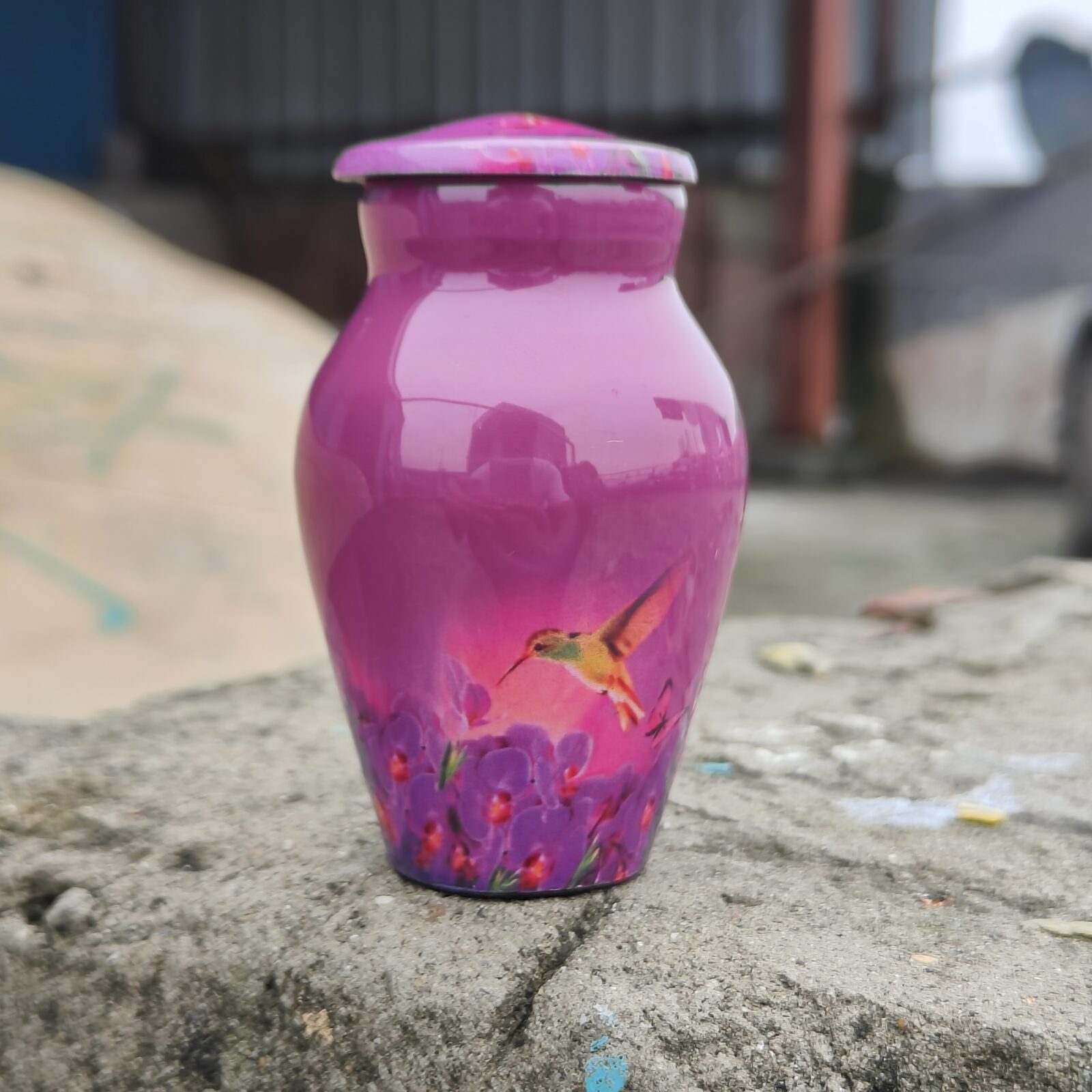 Pink Hummingbird Keepsake Aluminum Cremation Urn - Image 2