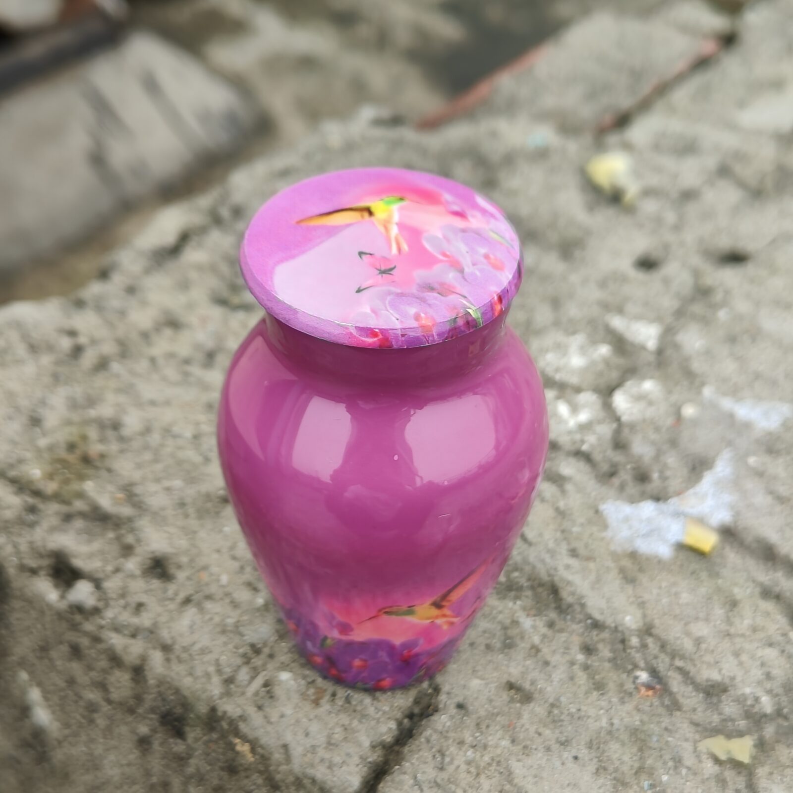 Pink Hummingbird Keepsake Aluminum Cremation Urn - Image 4