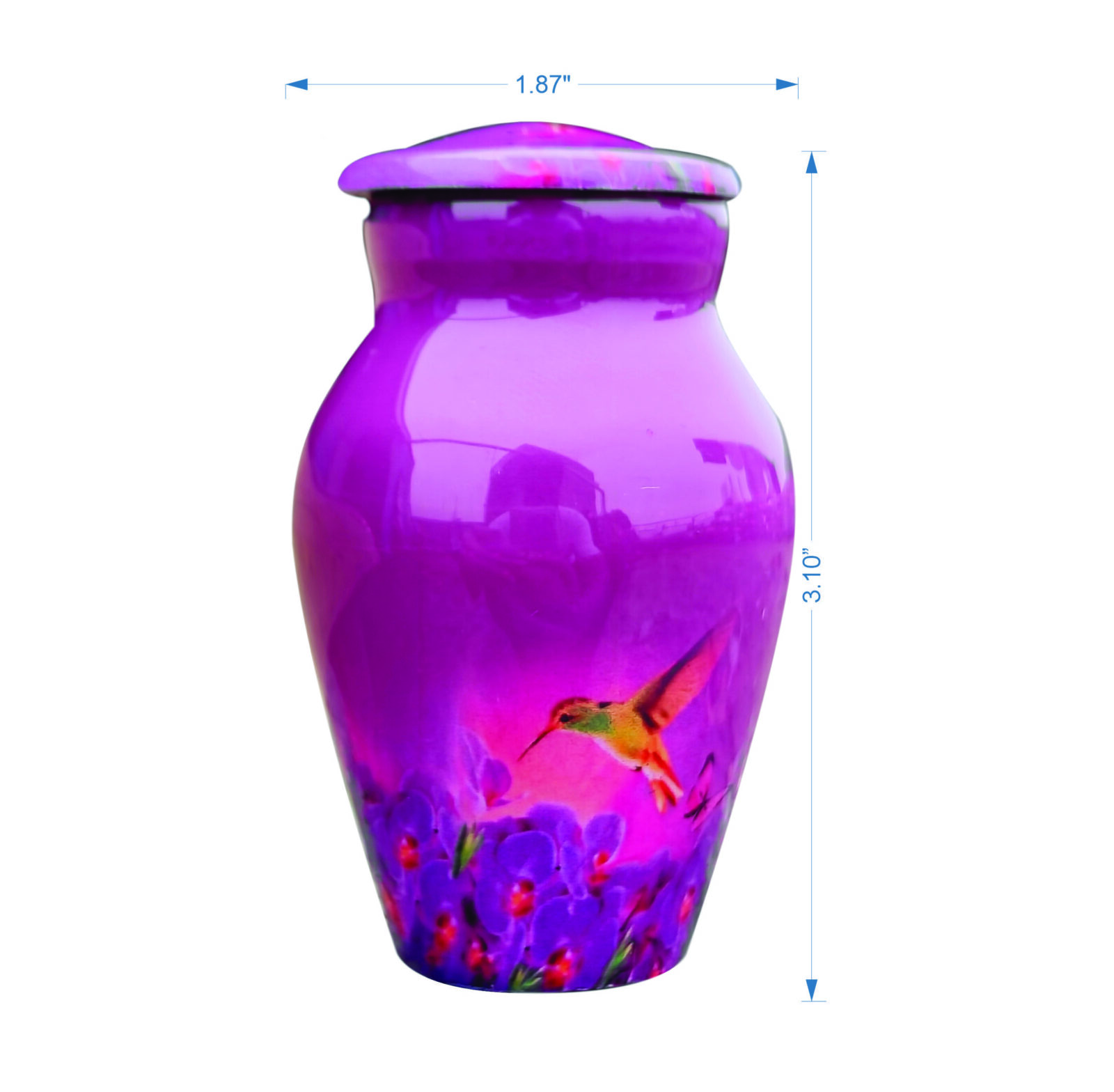 Pink Hummingbird Keepsake Aluminum Cremation Urn - Image 8