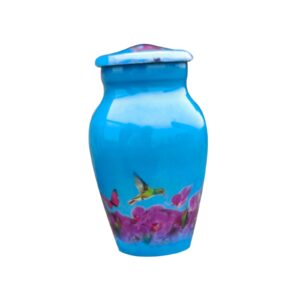 Blue Hummingbird Keepsake Aluminum Cremation Urn