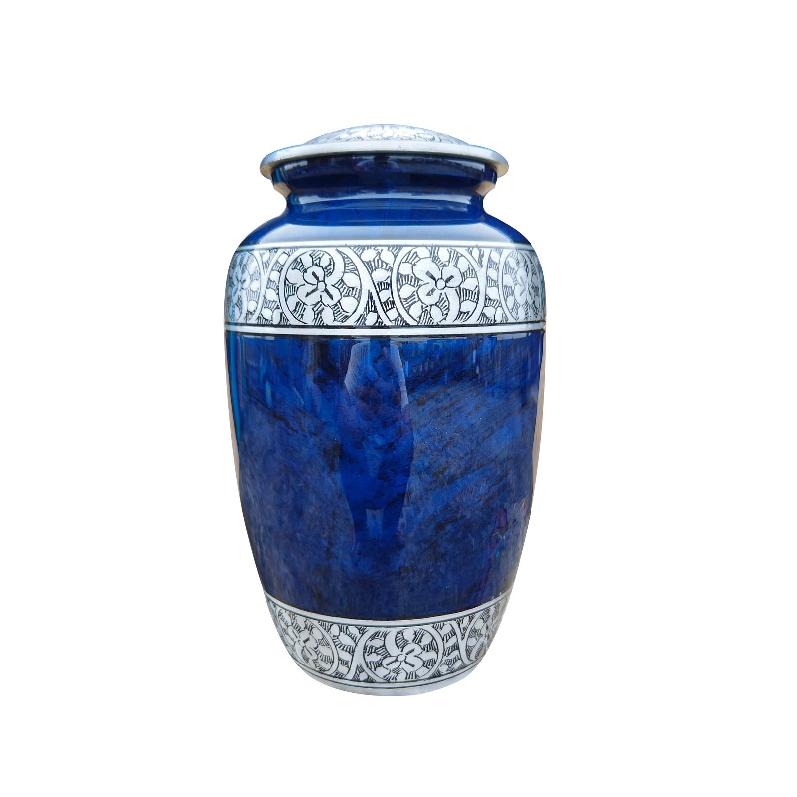 Blue Silver Engraved Adult Aluminum Cremation Urn