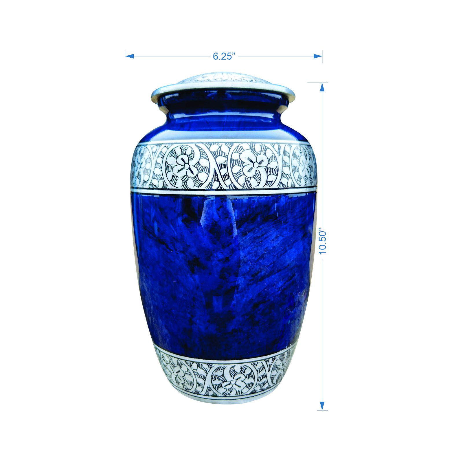 Blue Silver Engraved Adult Aluminum Cremation Urn - Image 9