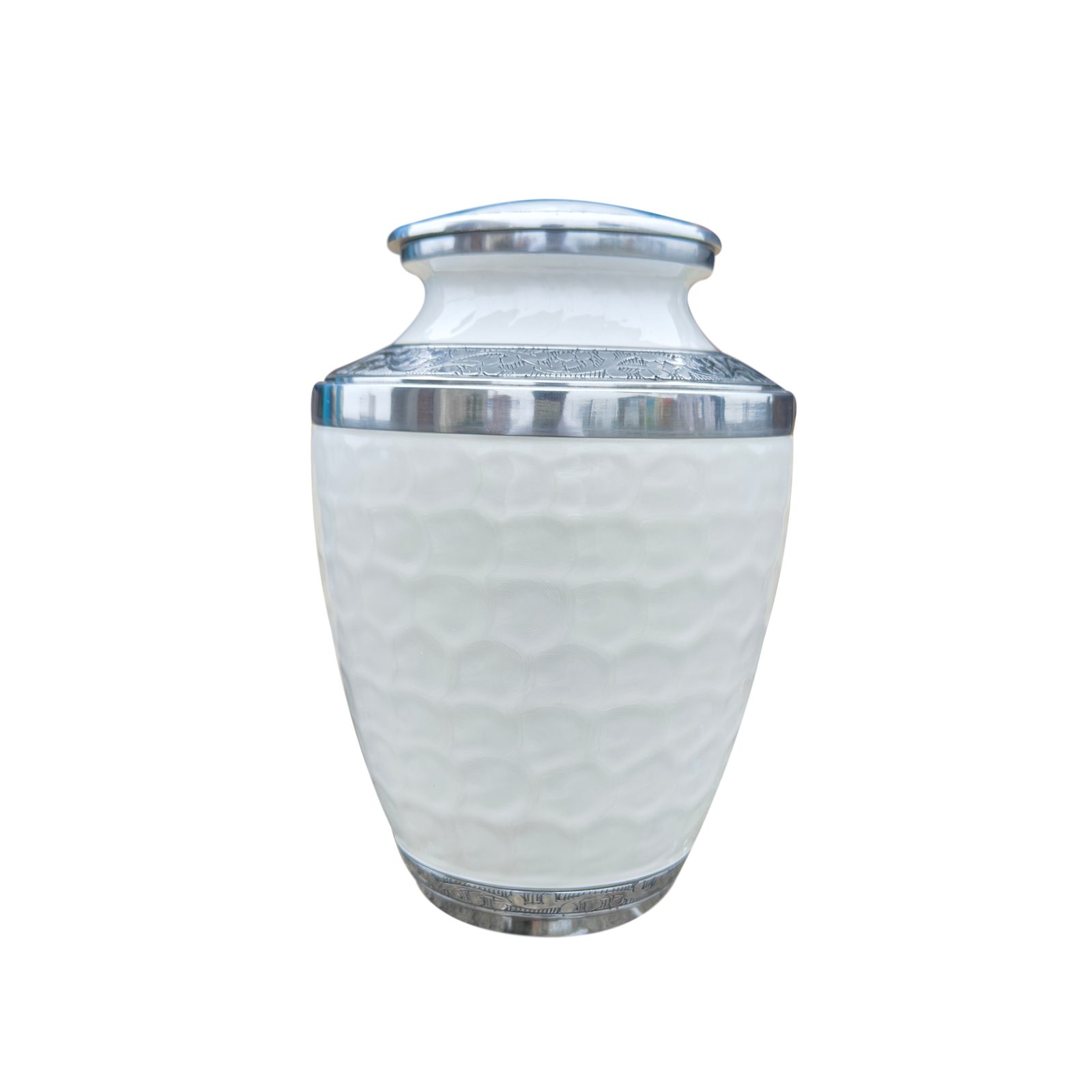 White Textured Adult Aluminum Cremation Urn