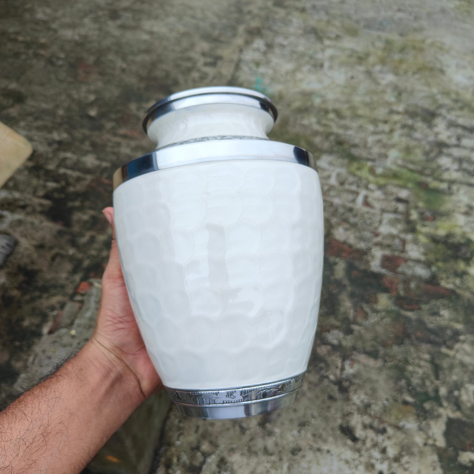 White Textured Adult Aluminum Cremation Urn - Image 5