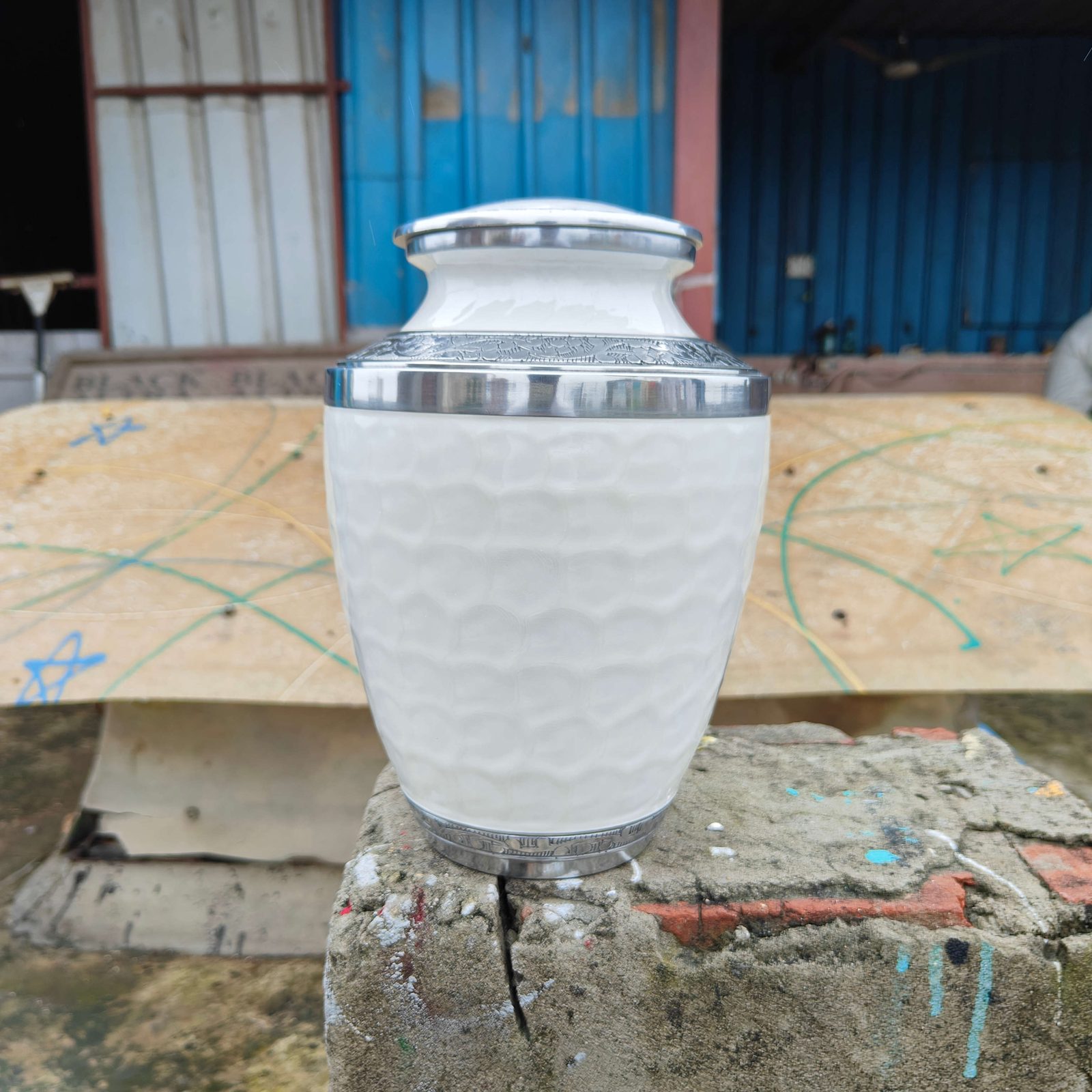 White Textured Adult Aluminum Cremation Urn - Image 8