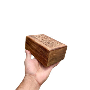 Hand Carved Mango Wood Cremation Urn Box with Slide Lid